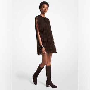 MICHAEL KORS COLLECTION Bonded Suede‎ Fringed Dress size 8